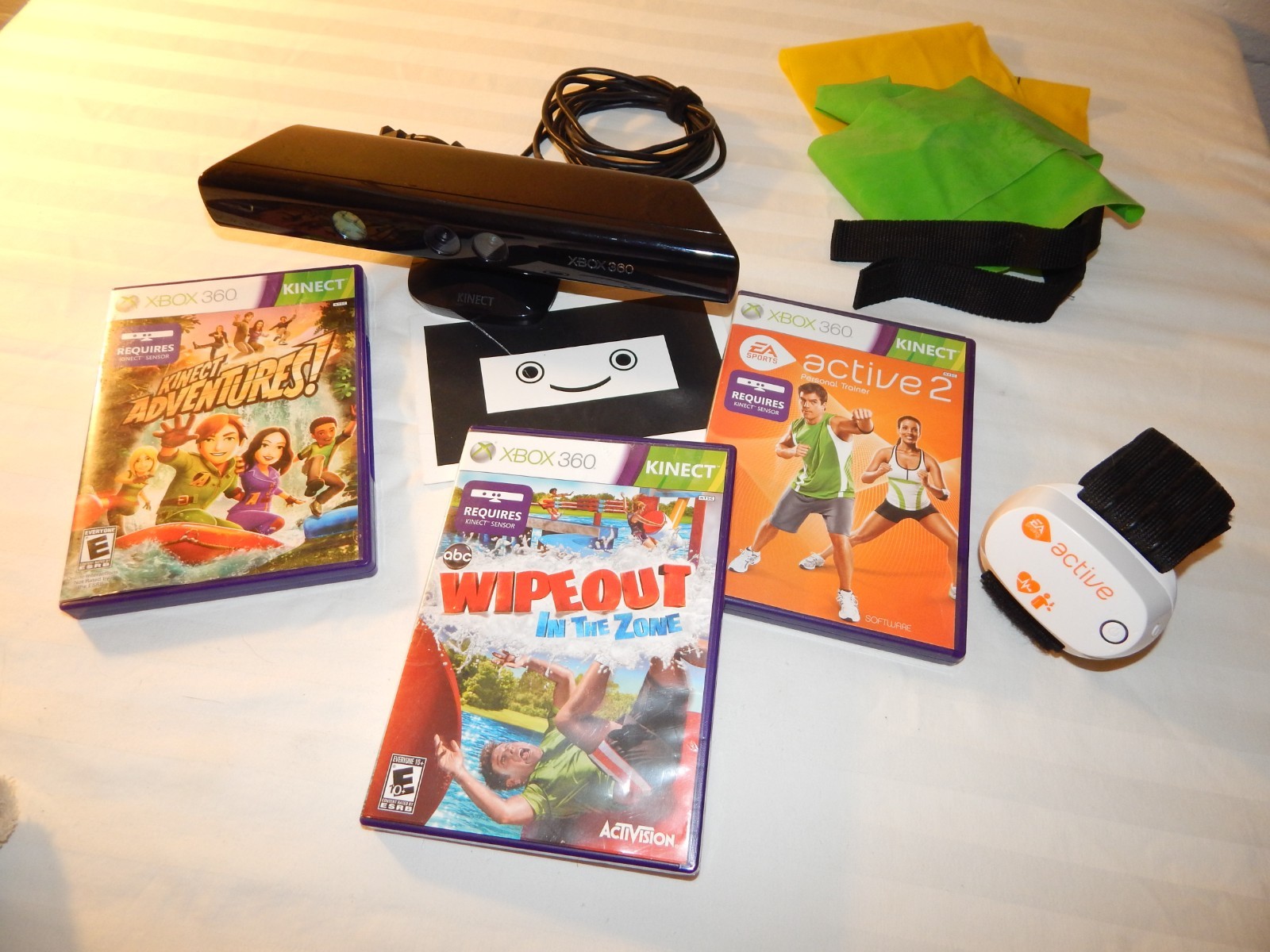 Xbox 360 Kinect Sensor & 3 Game Lot with Extras - Excellent Condition