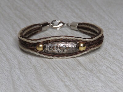 VTG Braided Multi Strand Horse Hair Equestrian Western Pewter Bead Bracelet
