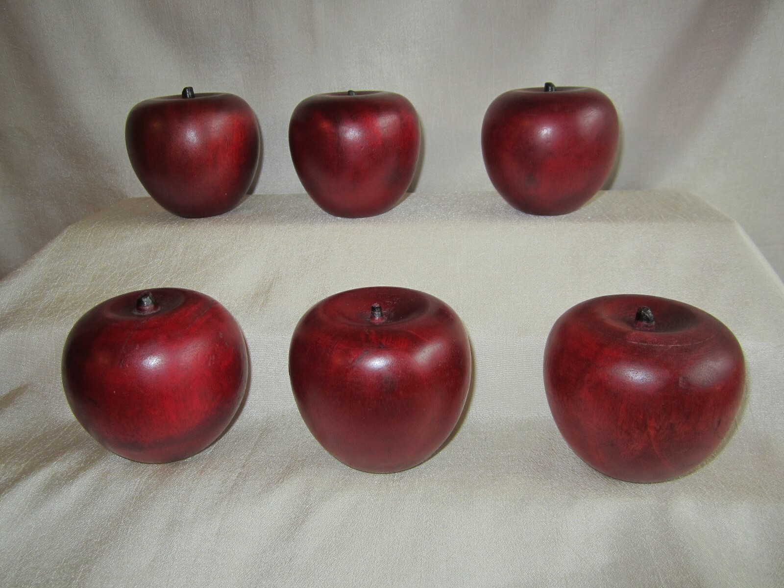 Lot of 6, 2.5” Solid Wood Decorative Red Apples w/ Stem, GREAT Teacher Gift!
