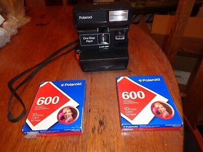 Vintage Polaroid One Step Flash 600 Film Camera Untested + 2 Packs of Film- 20