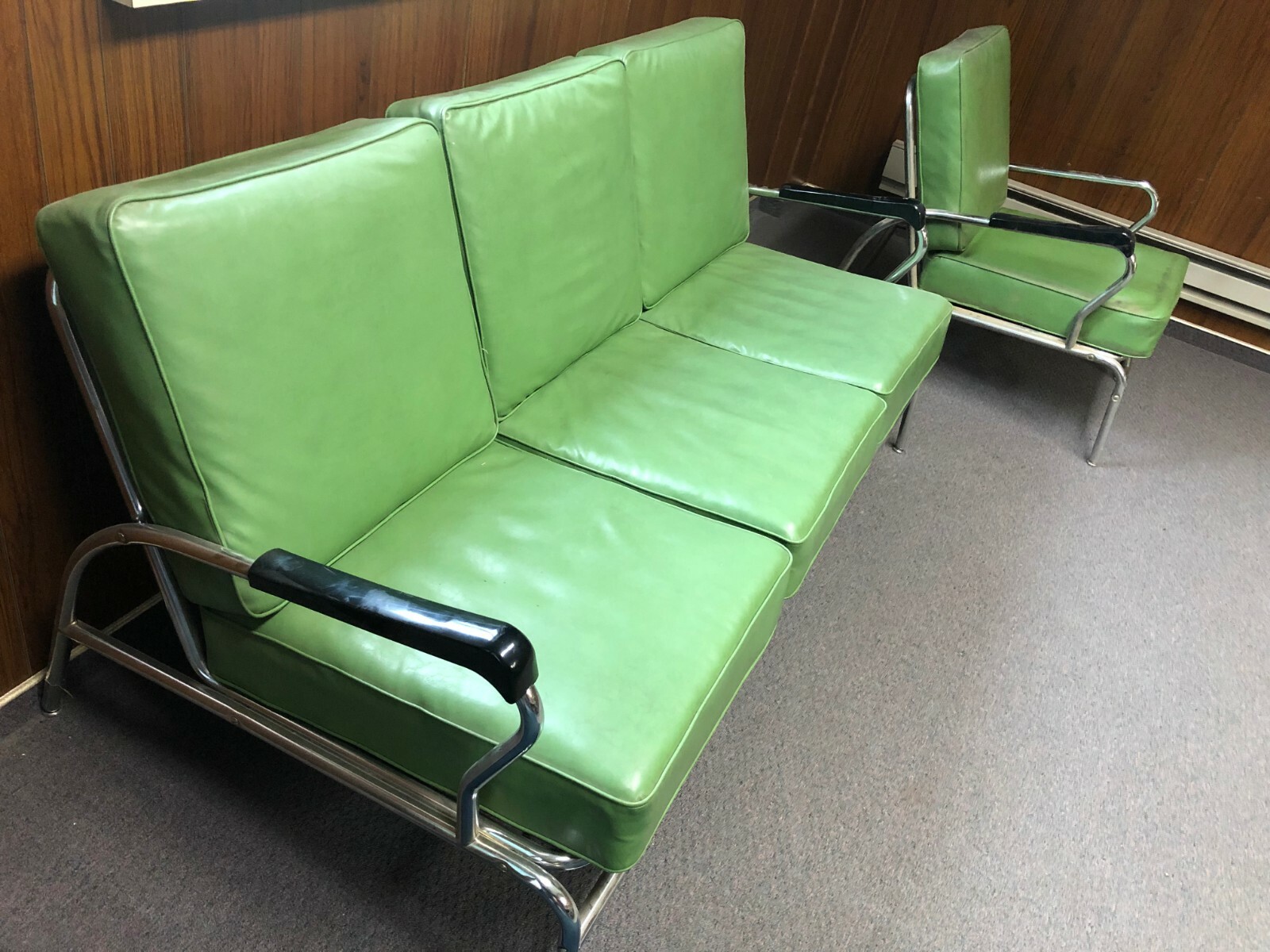 1950's Mid Century chrome 3 cushion couch By Chromcraft