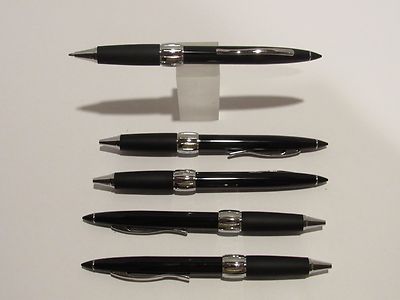 LOT OF 5 TERZETTI POINTER METAL BALLPOINT PENS-BLACK+RUBBERIZED GRIP