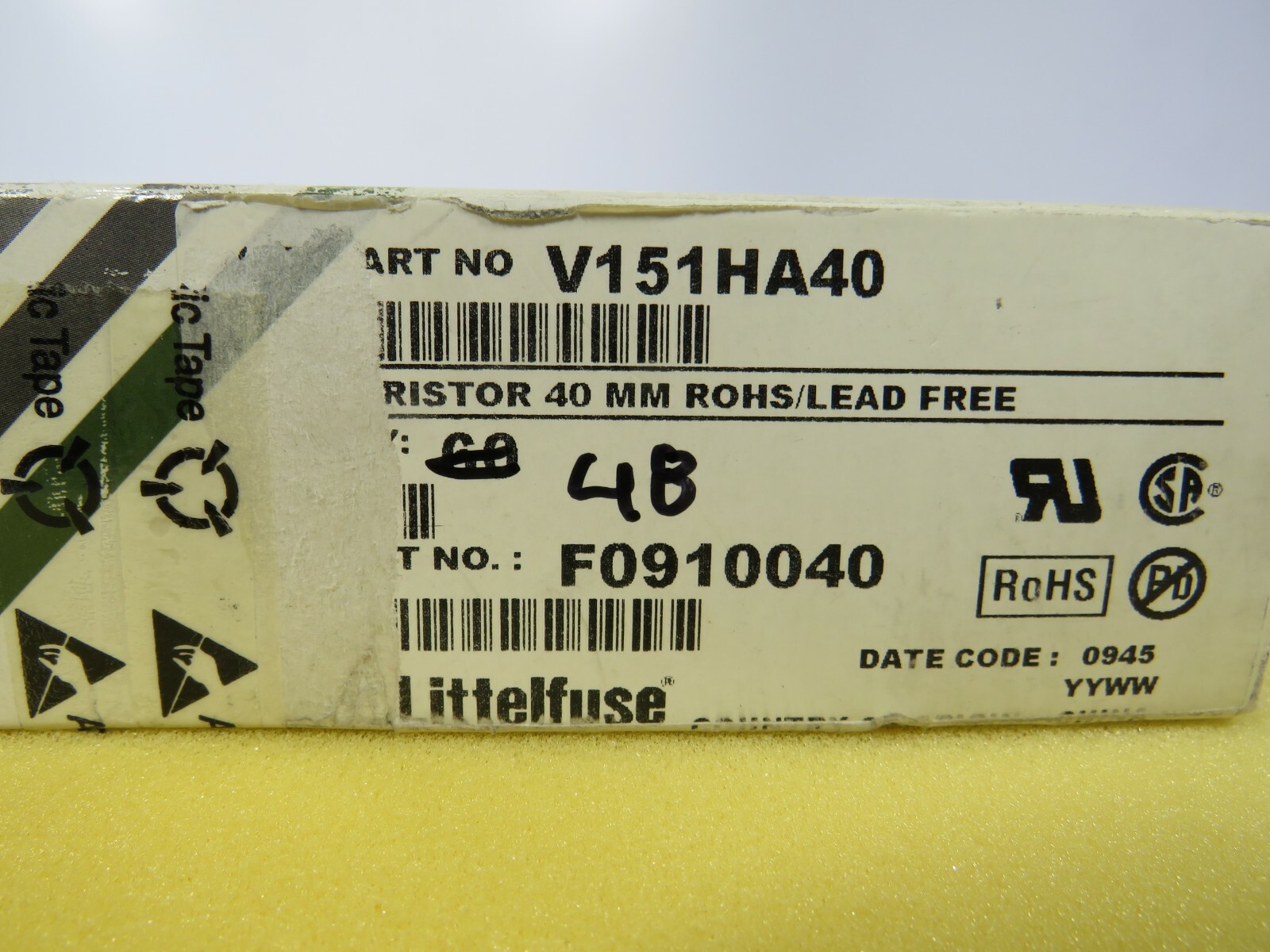 Littelfuse Varistori A Disco 275V 40kA 4500pF 40mm – V271DB40 Nuovo