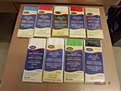 New Lot of 9 Wrights Bias Tape Wide Single Fold