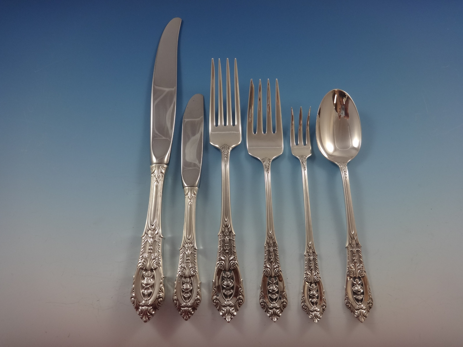 Rose Point by Wallace Sterling Silver Flatware Set For 8 Service 57