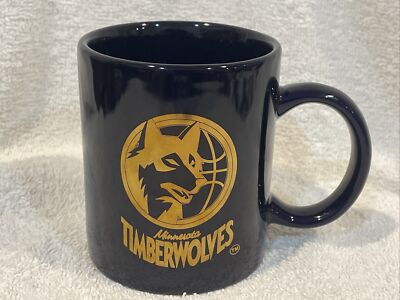 RARE 1996 Minnesota Timberwolves Old Logo SGA Black & Gold Ceramic Mug, NICE!!
