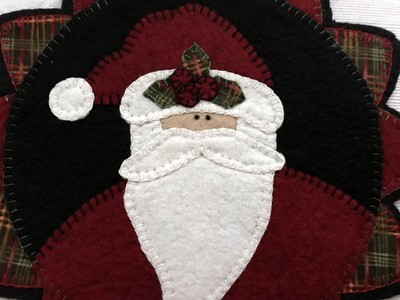 Vintage Handmade wool felt Santa Penny Rug Candle Mat finished Christmas