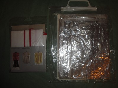 (1598) White w/ Red trim Garment Storage Travel Bag Plastic and blanket bag too