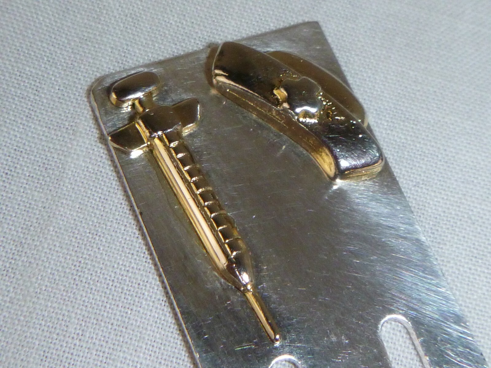 Vtg Silvertone Bookmark Nurse Motif W/ Gold Tone Nurses Hat & Hypodermic Needle