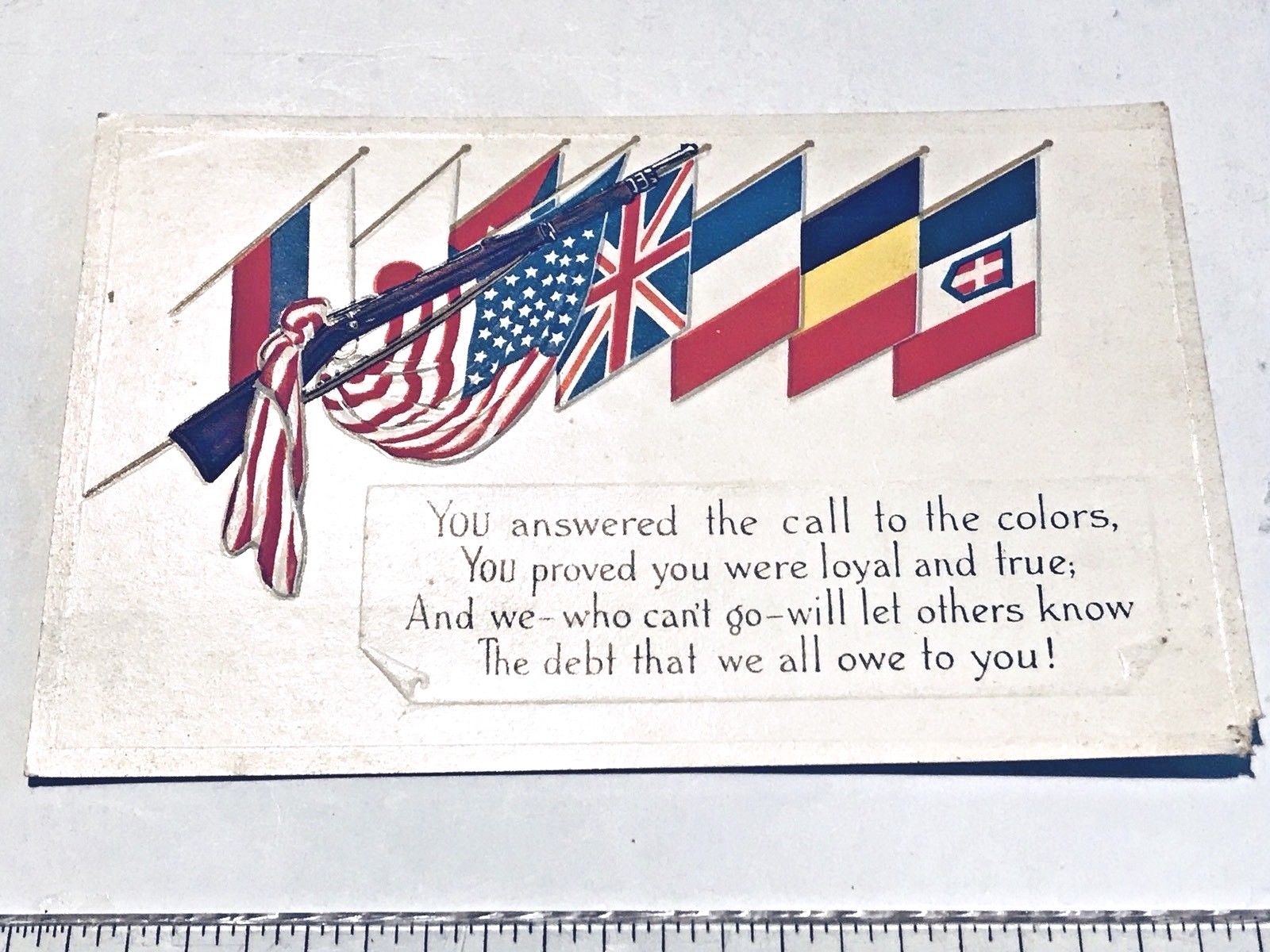 2 WWI Loyalty Series Postcards - U.S. Flag & Allied Flag Group UNMARKED/UNPOSTED