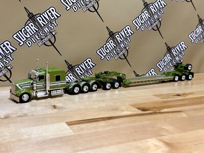 DCP 1/64 Kenworth W900 Magnitude Lowboy Jeep And Flip Axle Semi Truck Farm Toy