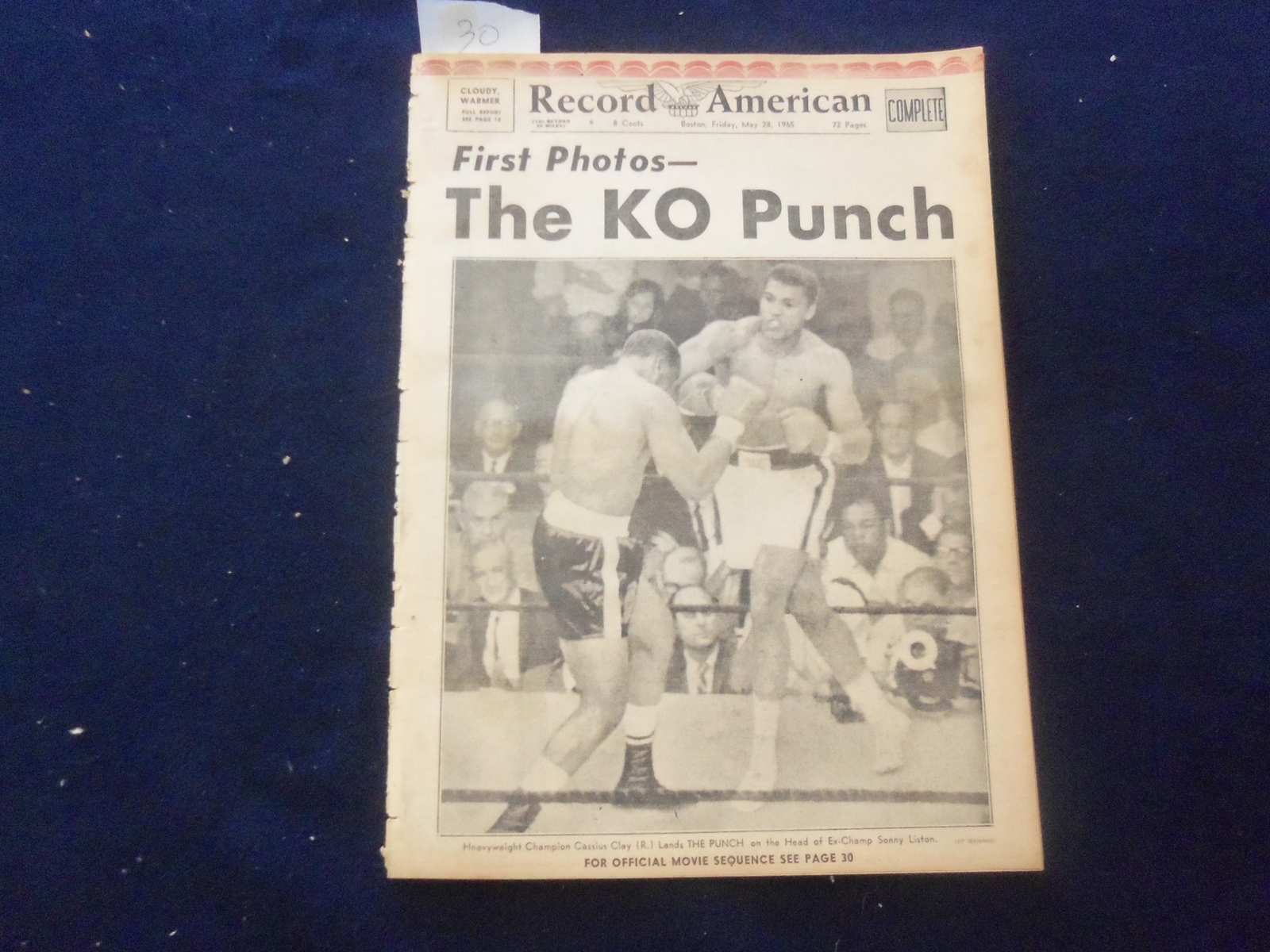 1965 MAY 28 BOSTON RECORD AMERICAN NEWSPAPER THE KO PUNCH-CASSIUS CLAY - NP 6250