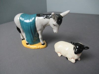 Hand Painted Nativity Pieces 2 Animals - Donkey & Sheep  1976 - Ceramic - g3 tst