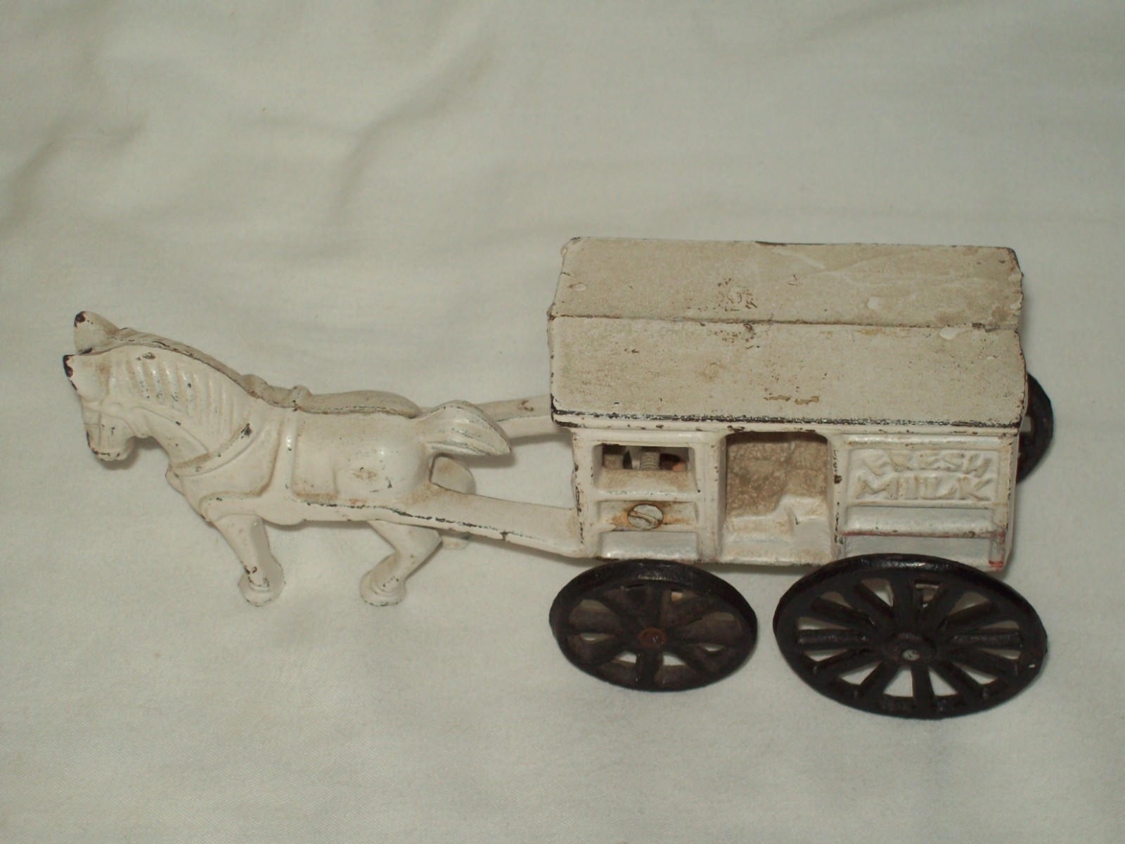 Vintage ~ Cast Iron ~ Fresh Milk Wagon with Horse  ~ Split Casting