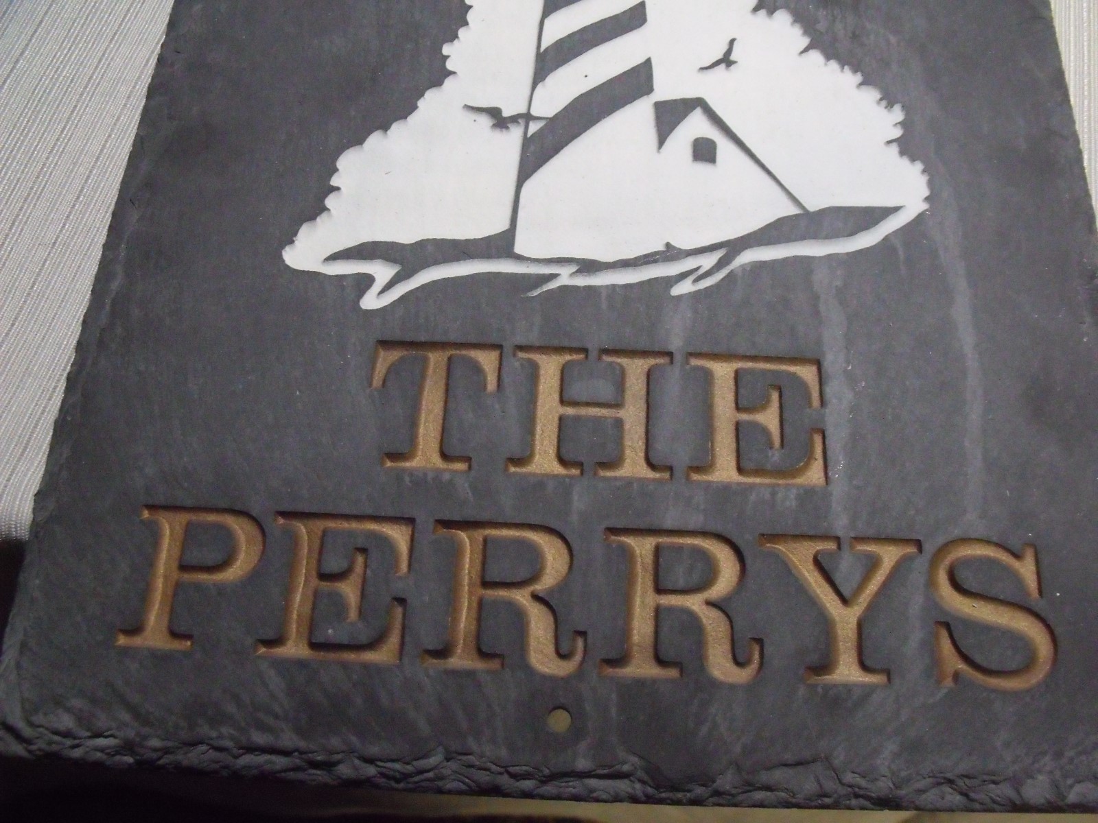 Custom Made  'The Perrys' Numeral 10 Nautical Scene Engaved Painted  Slate