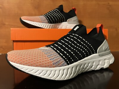 Nike React Phantom Run Flyknit 2 Black Team Orange White Mens Size 13 DQ7647-001