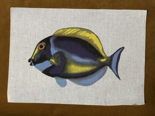 Hand Painted Needlepoint Canvas Mesh Fish Yellow Blue New