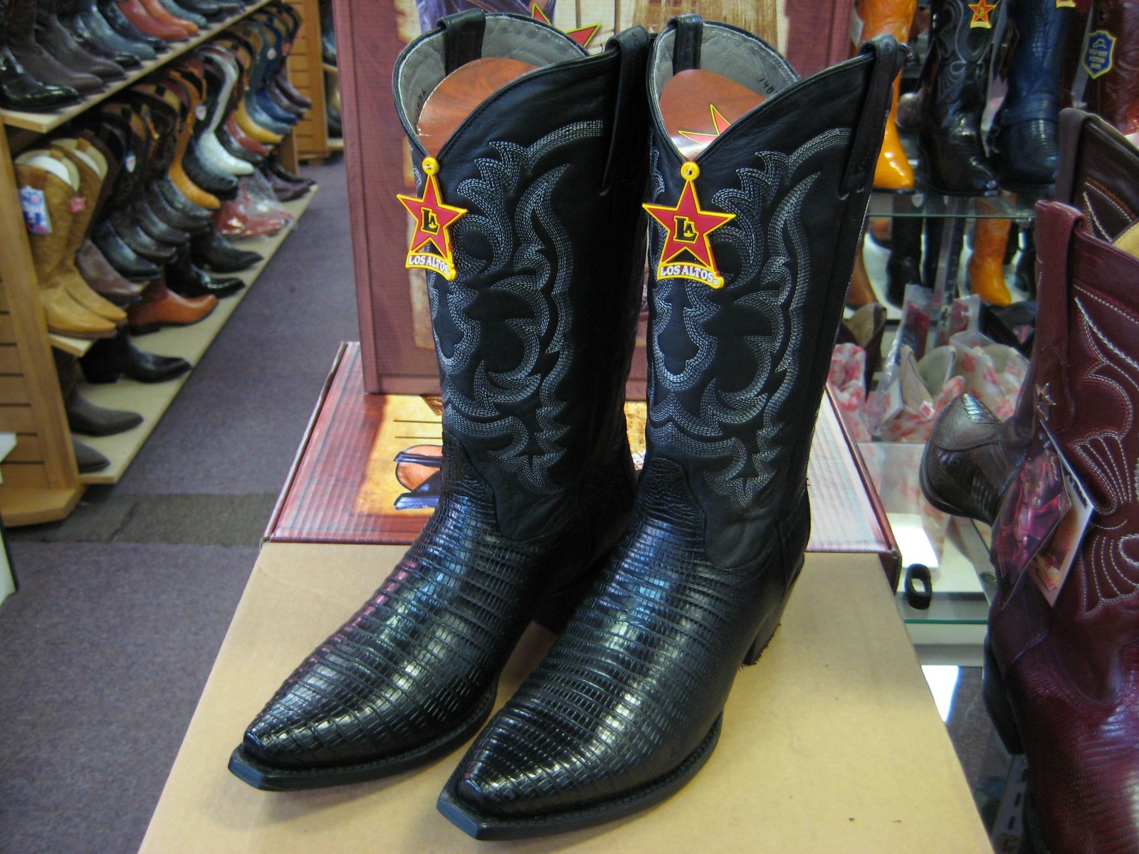 Pre-owned Los Altos Boots Los Altos Black Snip Toe Genuine Lizard Teju Western Cowboy Boot (ee) 94e0705