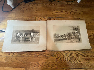 1800s Set of two Signed Ernest C. Rost E.C. Etchings--William Shakespeare