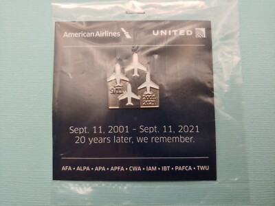 20th Year 9/11 Anniversary American and United Airlines Lapel Pin BRAND NEW