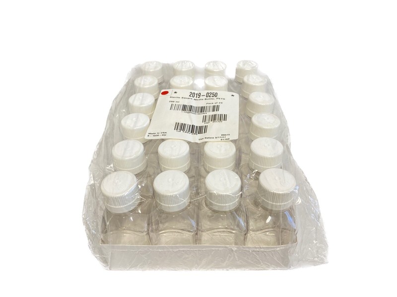 (24/Pk) THERMO NALGENE 250mL Square PETG Graduated Media Storage Bottle 20190250