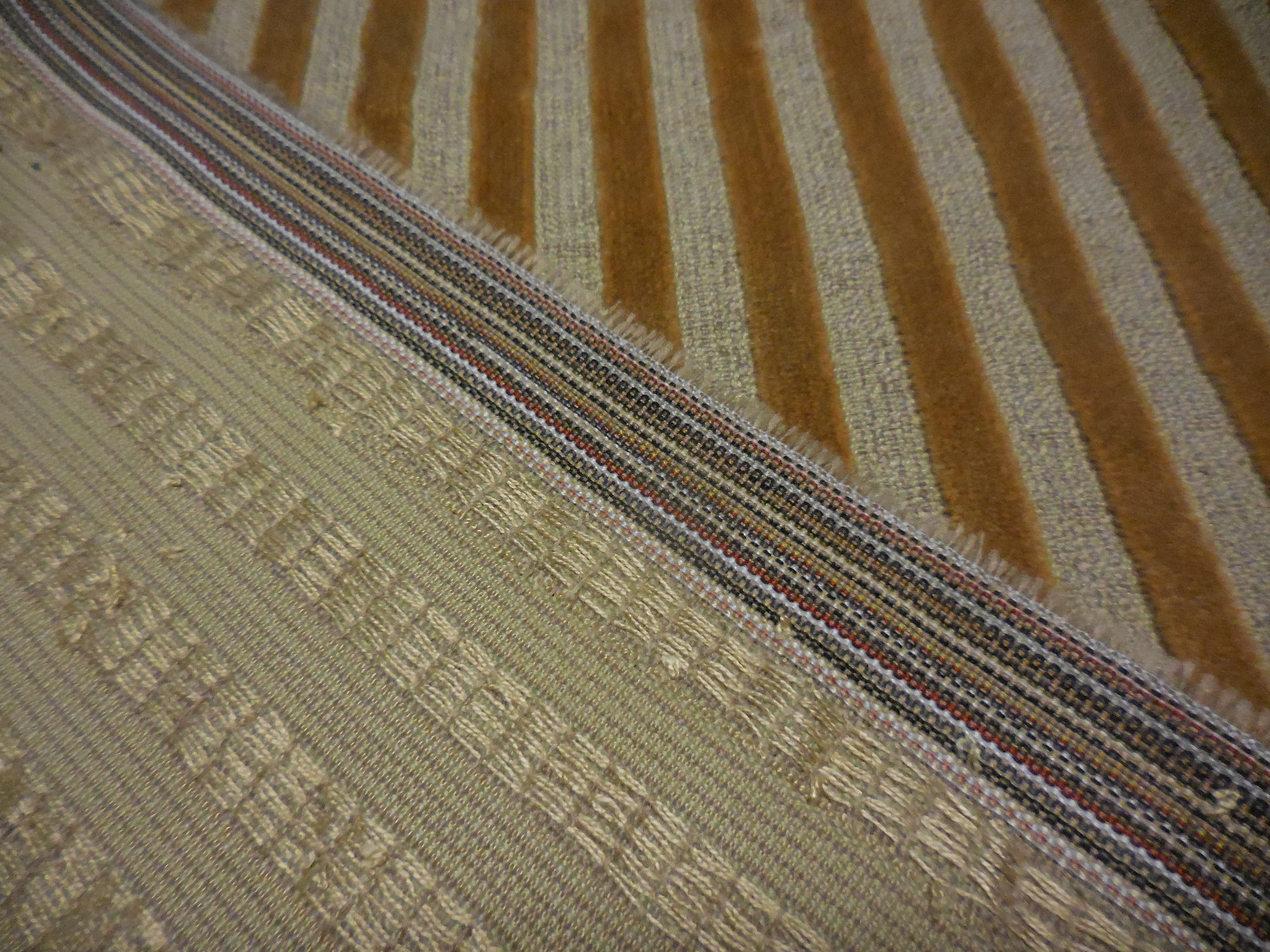 Plush Raised Velvet  Stripe  Decorator Upholstery Fabric Gold and Beige  2 YARDS