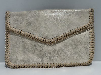 Gold Chain & String Stitched Edge Clutch Handbag