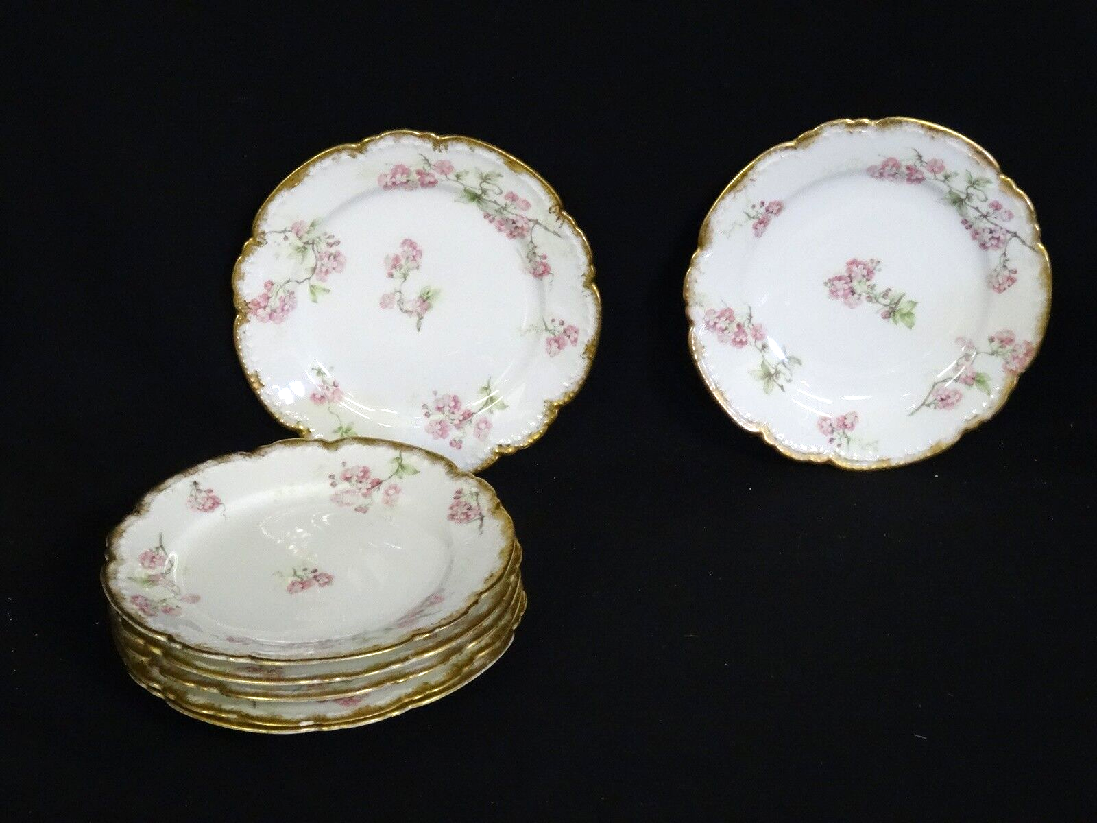 LOT of 7 GDA Chas Field Haviland Limoges Pink Flowers Gold Daub Salad Plate 7.25