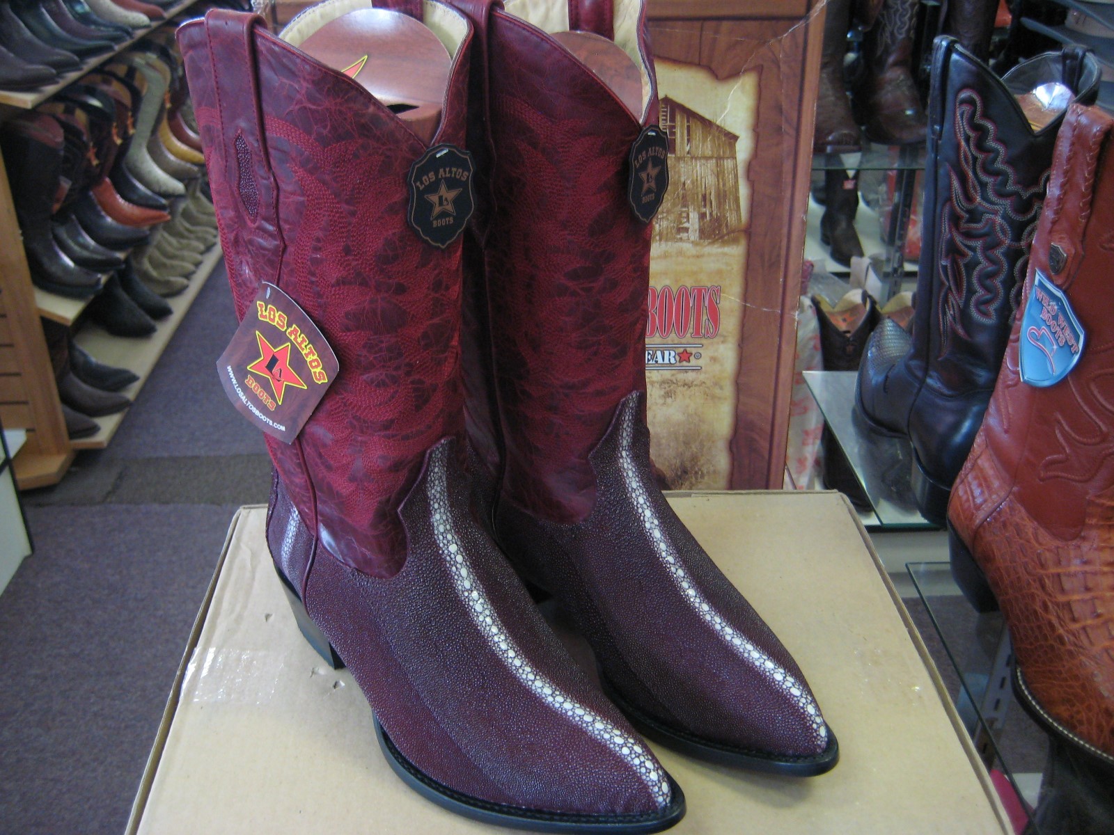Pre-owned Los Altos Boots Los Altos Burgundy Genuine Stingray Rowstone Western Cowboy Boot (d) 991106 In Red