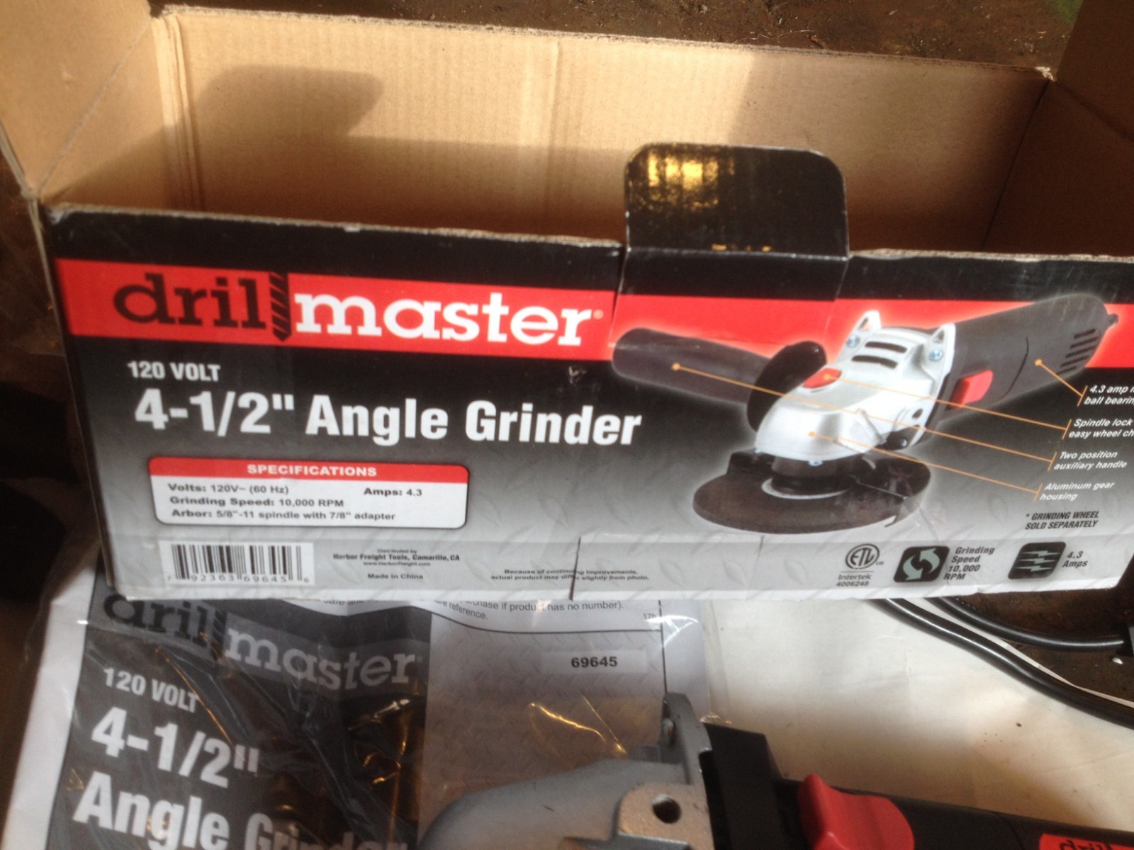 Drill master 4 1/2 angle grinder with extra hand tools included.