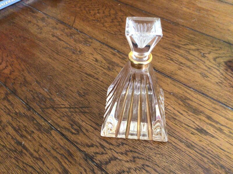 Macy’s Italian Crystal Pyramid Shaped Perfume Bottle Original Stopper Gold 1980s