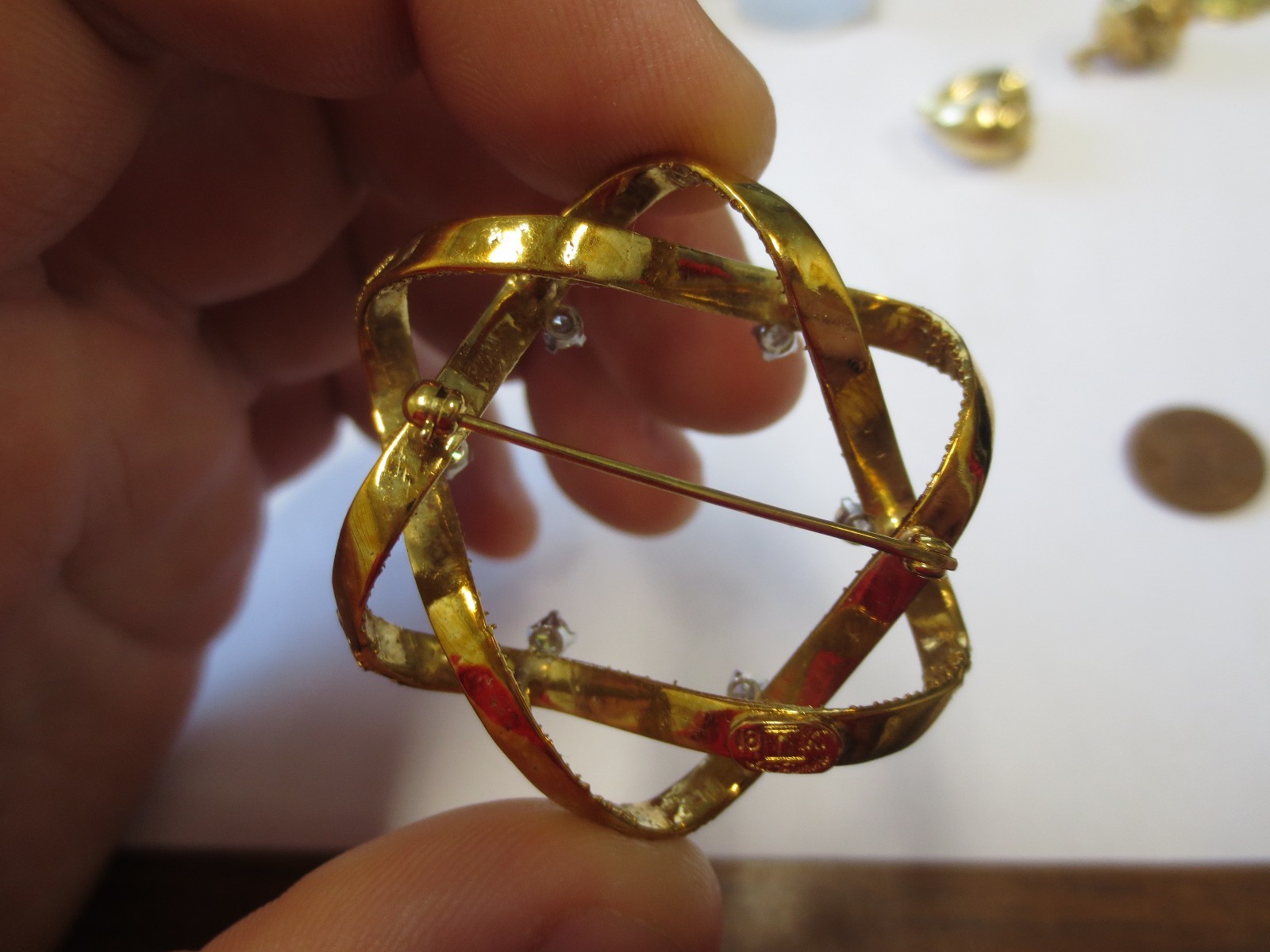 18KT Solid Yellow Gold Large Pin/Brooch w/ Diamonds SIGNED: La Triomphe (FRANCE)