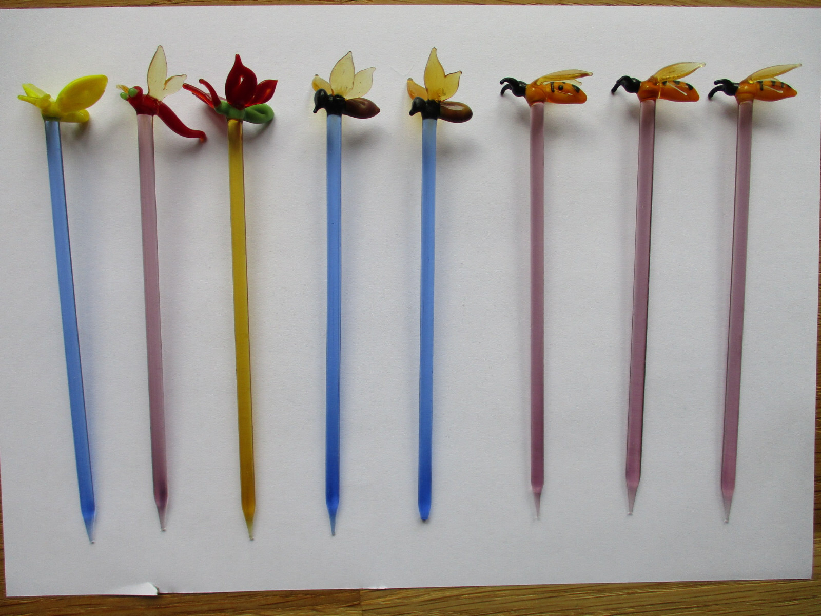 8 x Bowlespieße Cocktailspieße Lauscha Insekten Schmetterling Biene u.a ...