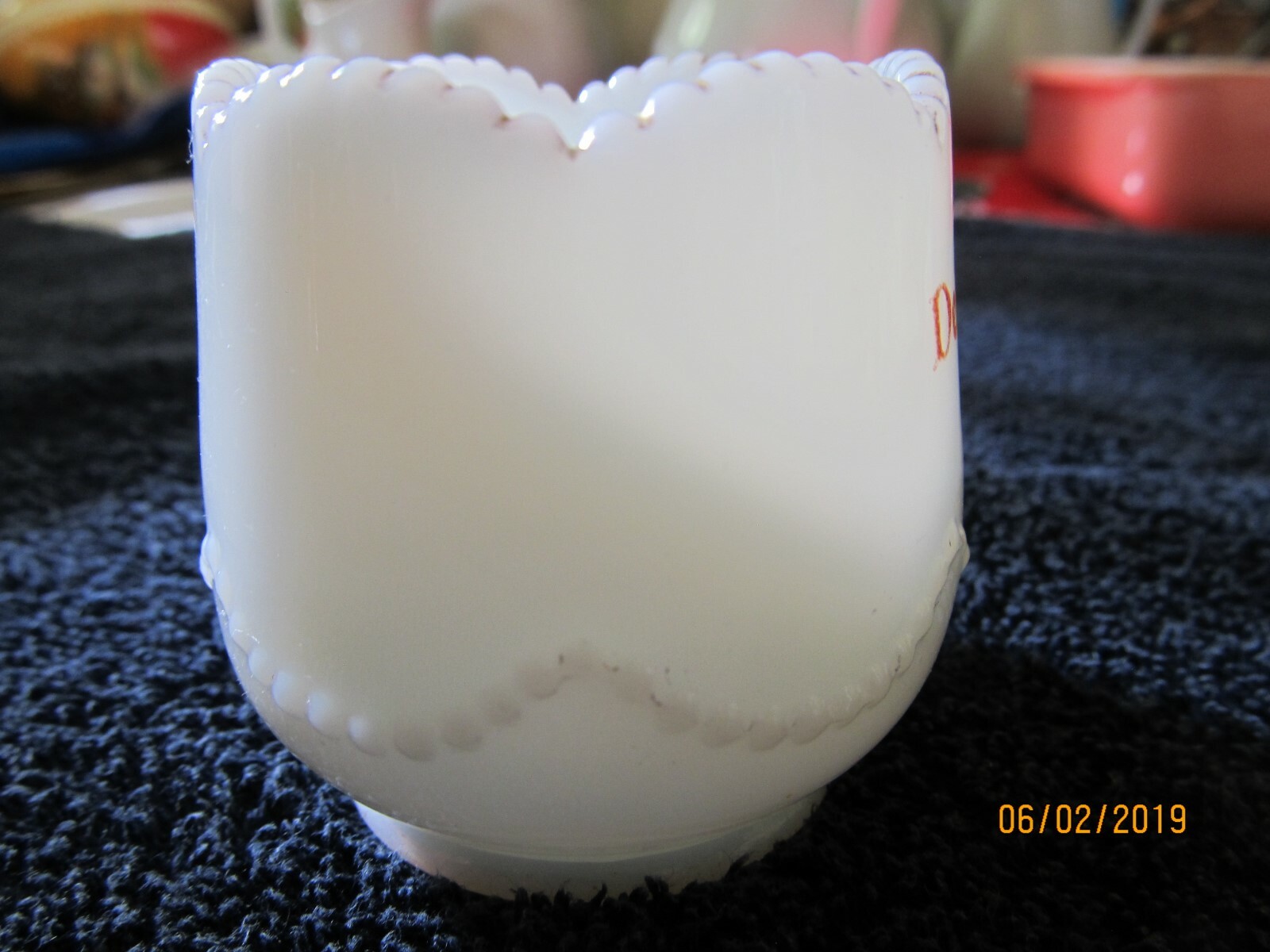 Vintage Milk Glass Souvenir Toothpick Delphos O. 1902