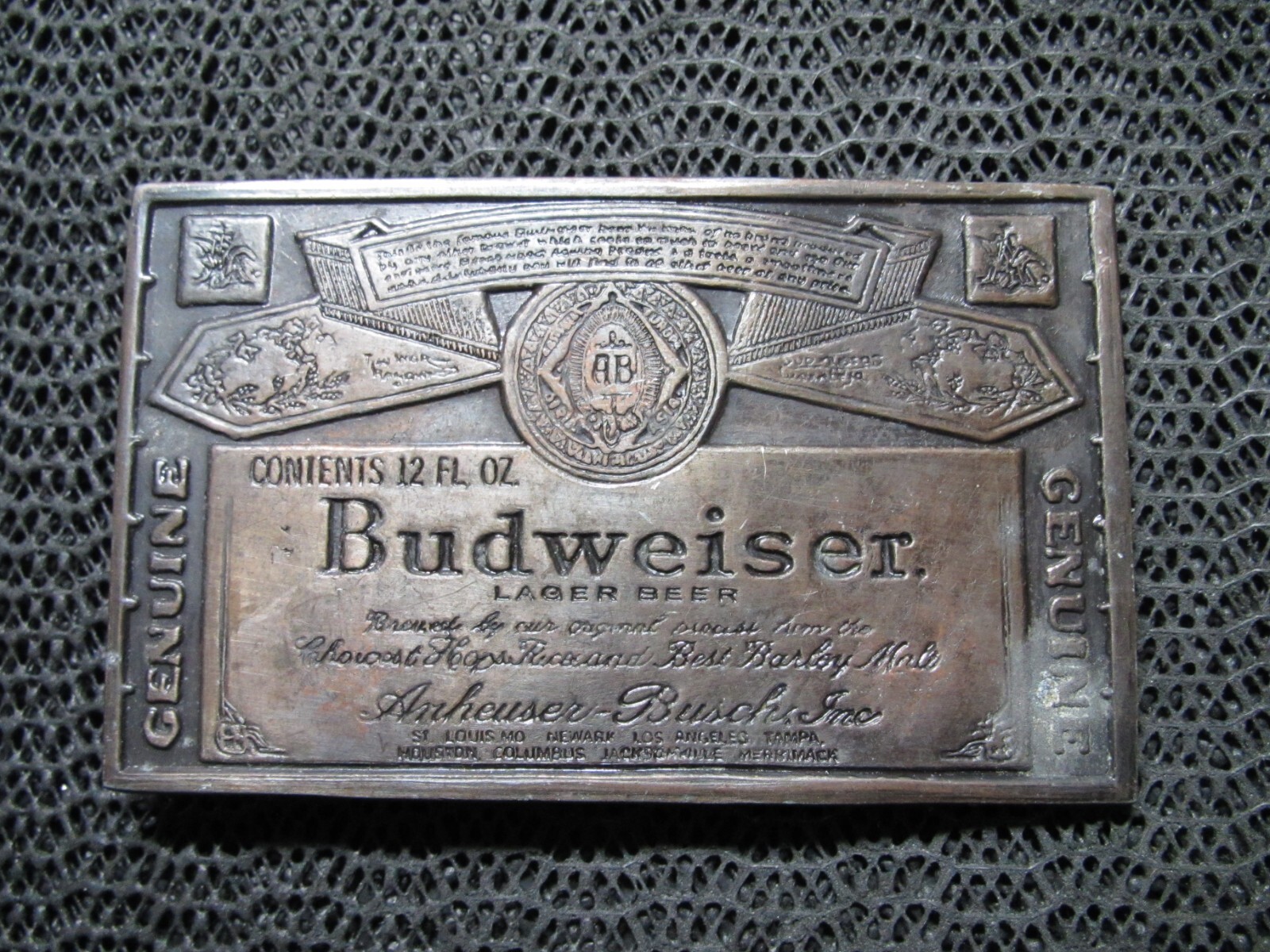 GENUINE BUDWEISER LAGER KING OF BEERS LOGO BELT BUCKLE