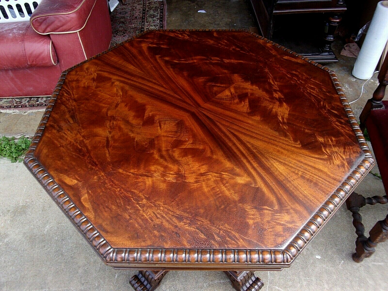 Outstanding Flamed Walnut 1920s Hexagon Table Antique