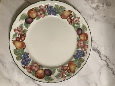 EPOCH Market Day E801 Dinner Plate Large 12 Inch. Fruit Design Grapes Pear Apple