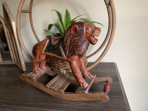 Vintage Wood Carved Lion Rocking Horse