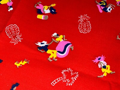 2/3 Yd Caribbean Dancers Palm Tree Costumes Vintage Cotton Fabric by Marcus BTHY