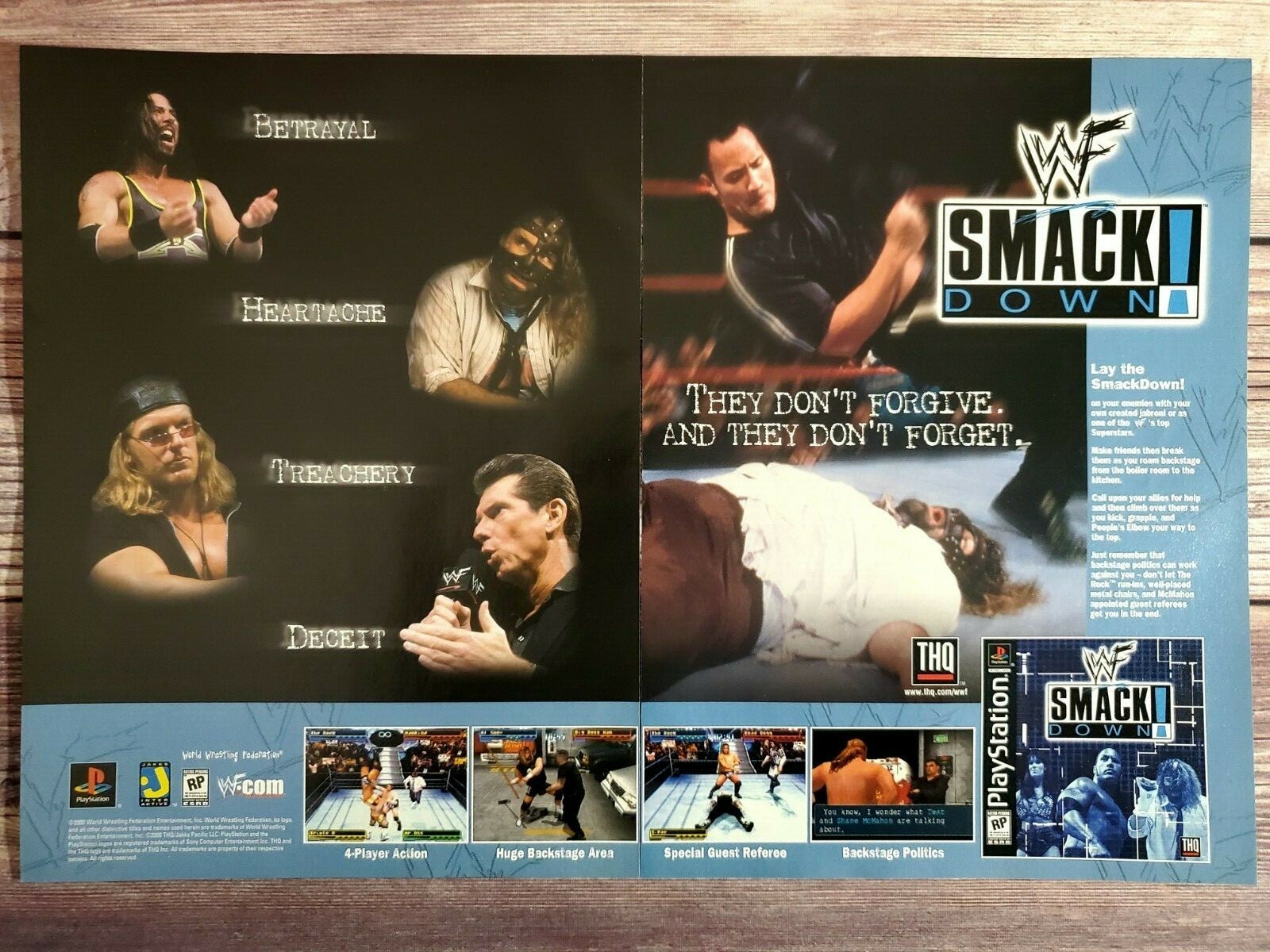 PlayStation - PS★WWF SMACKDOWN 海外版 北米版 ハガキ付 WWF Smackdown Playstation 1 PS1 PSX 2000 Double Page Promo