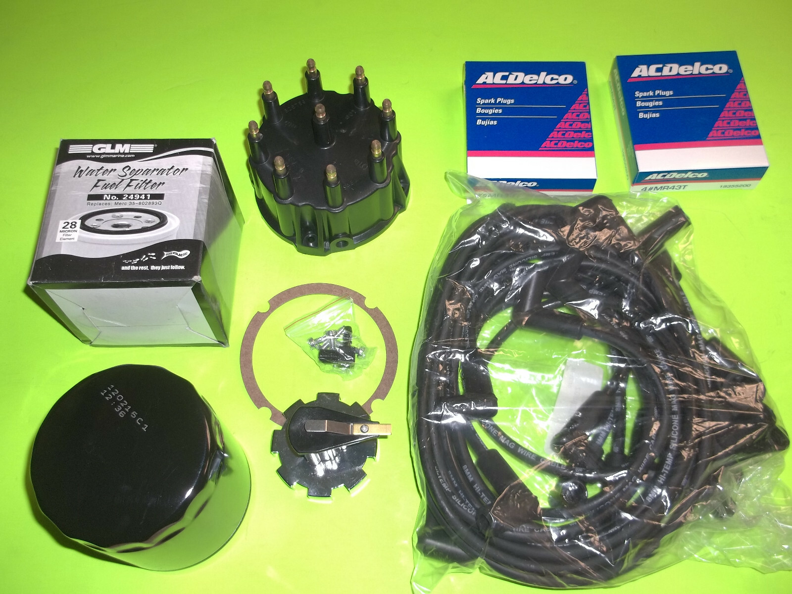 Tune Up Kit Wires Cap Rotor Spark Plugs Oil & Fuel Filter Mercruiser 5.0 5.7 7.4 New for sale