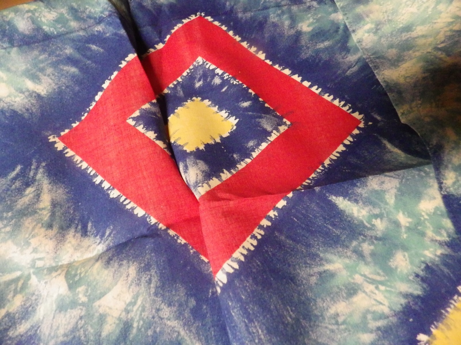 VINTAGE LOT OF 2 SETS OF GEOMETRIC BLUE STARBURST DESIGN HANDSTITCHED DRAPES