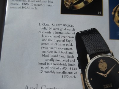 New 1990 $1500 Faberge 14K Gold Signet Watch Ltd Ed 2500 SERIALLY NUMBERED + COA