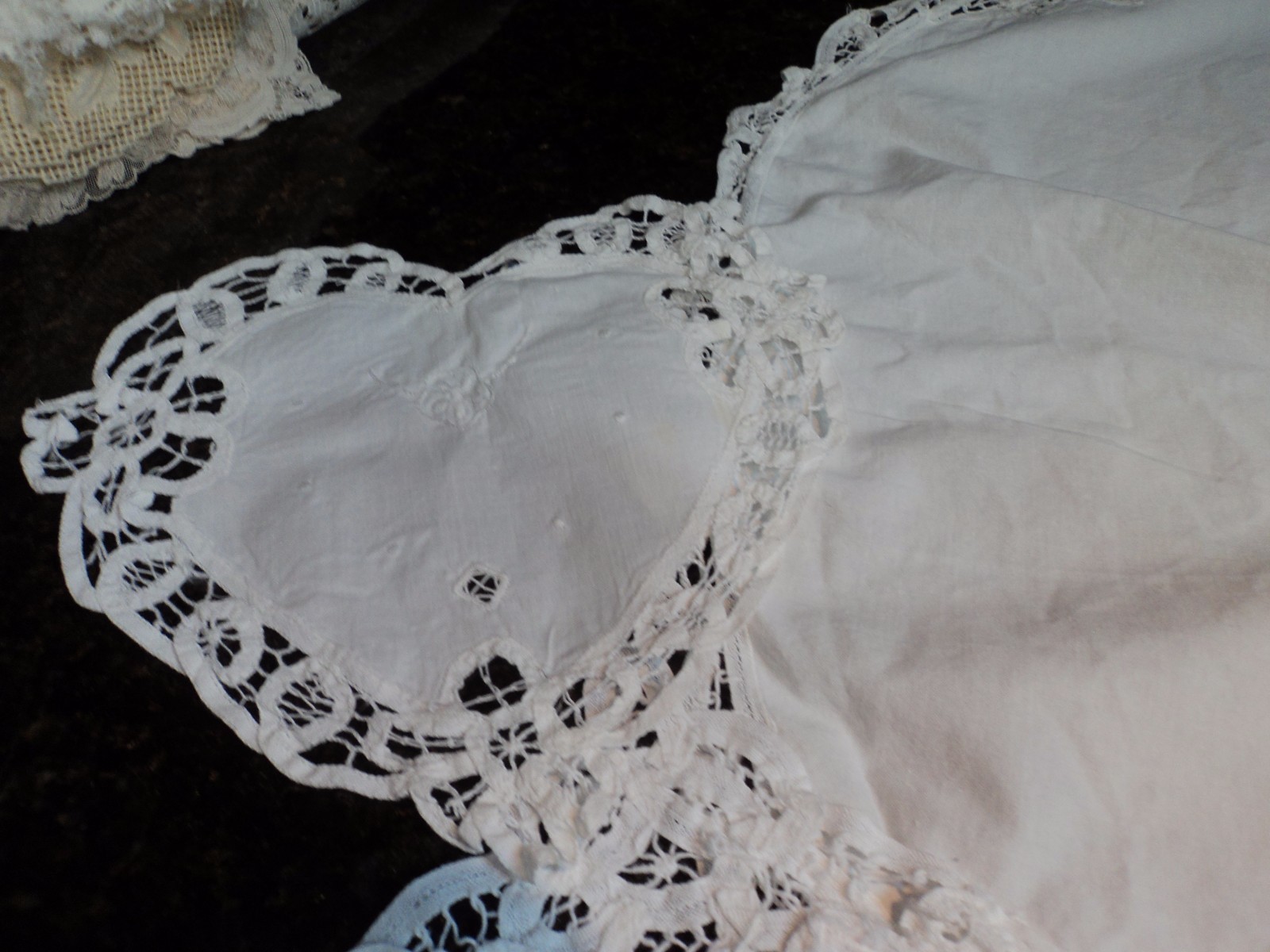 VINTAGE WHITE BATTENBURG DRESSER SCARF RUNNER DOILY TOPPER LOT OF 5