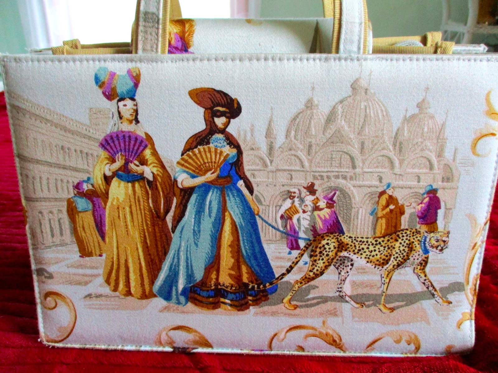 MARDI GRAS THEME SEQUINED & BEADED LADIES IN VENICE WITH CHEETAH HANDBAG