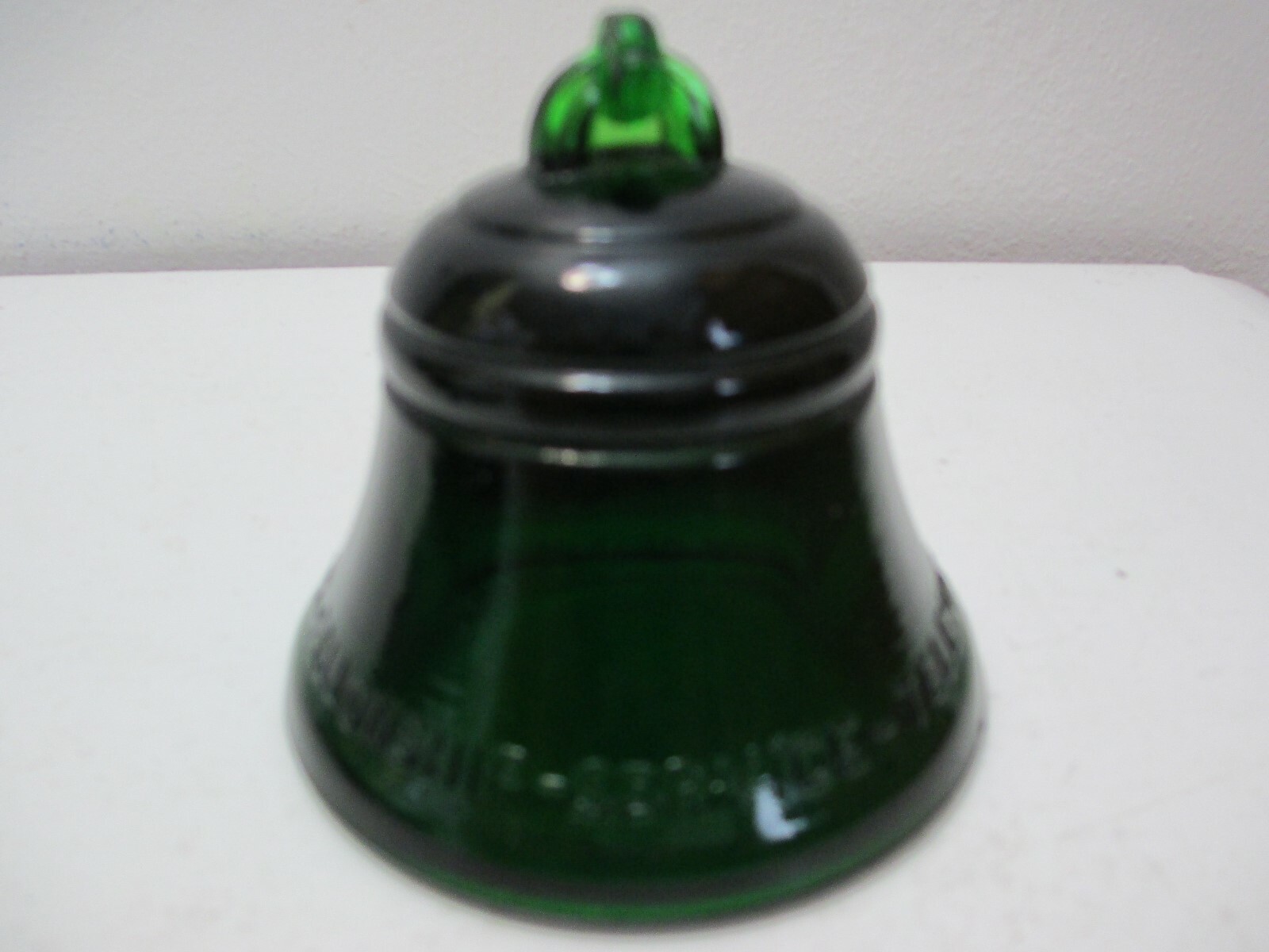 Vintage Telephone Pioneers of America Glass Bell Paperweight Emerald Green 1982
