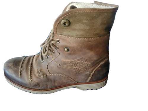 Men's Brown Authentic BUGATTI Faux Fur Trim Leather Ankle Boots Size 40