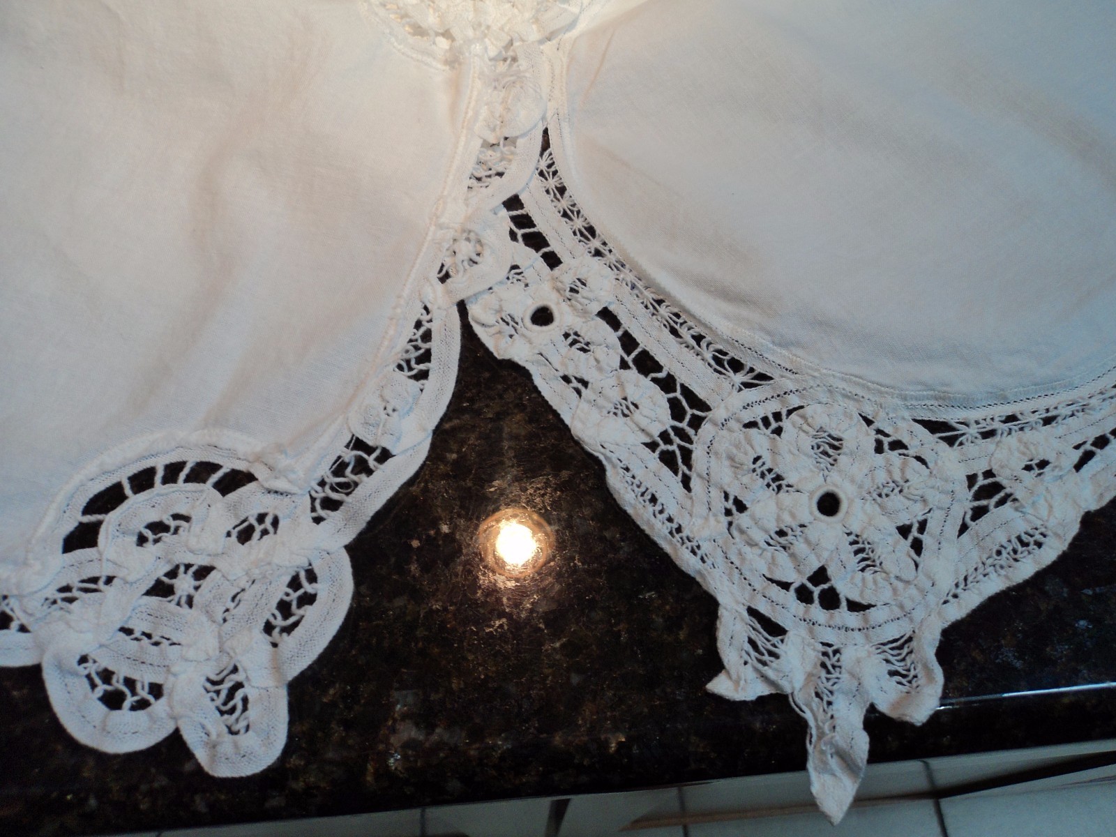 VINTAGE WHITE BATTENBURG DRESSER SCARF RUNNER DOILY TOPPER LOT OF 5