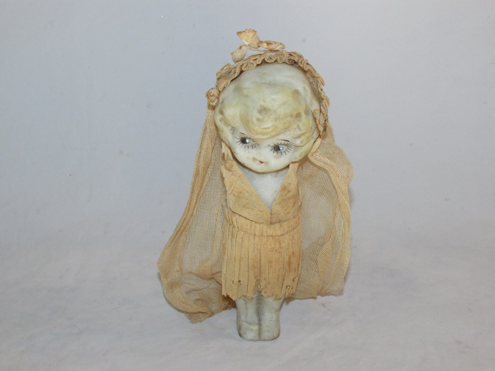 Vintage Kewpie Porcelain Bisque Jointed Doll Japan Tissue Paper Dress 6