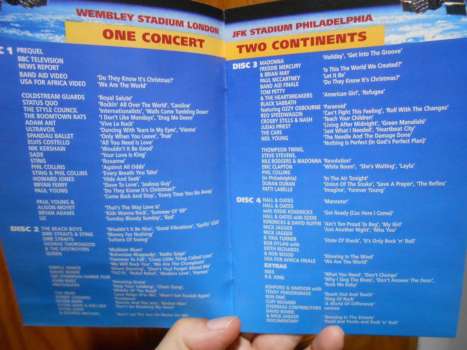 LIVE AID Concert July 13,1985 a 4 DVD Box Set in Slipcase w/Booklet w/acts/songs LIVE AID Concert July 13,1985 a 4 DVD Box Set in Slipcase w/Booklet w/acts/songs